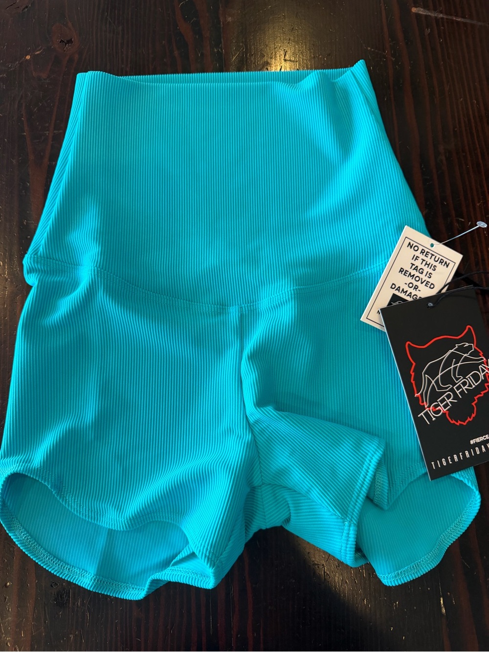 Tiger Friday High-Rise Turquoise Ribbed Athletic Shorts AXS
